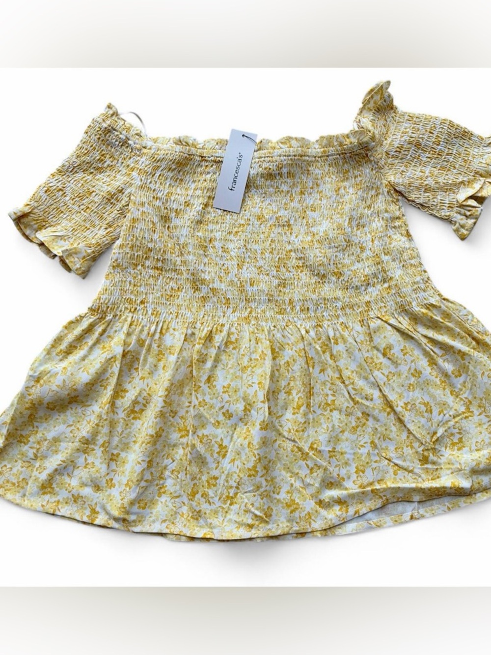 Francesca’s Yellow Floral Off-the-Shoulder Top Women’s Size Small New With Tags